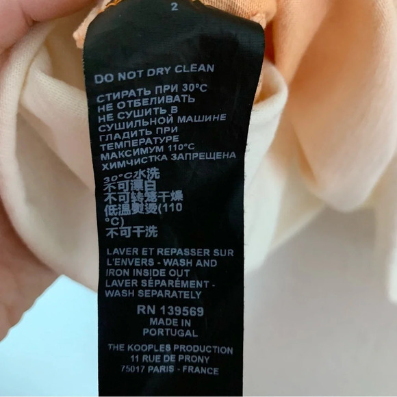 The Kooples Tie Dye Ombré Embroidered Kiss Orange & Ecru Tshirt Sz 2 - Picture 5 of 8